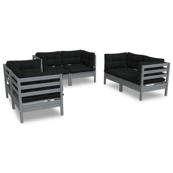 6 pcs conjunto lounge de jardim c/ almofadões pinho maciço M 2