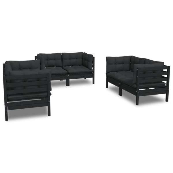 6 pcs conjunto lounge de jardim c/ almofadões pinho maciço M 2