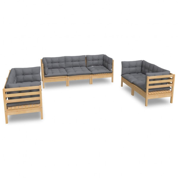 Juego de muebles de jardín 7 pzas y cojines madera maciza pino M 2