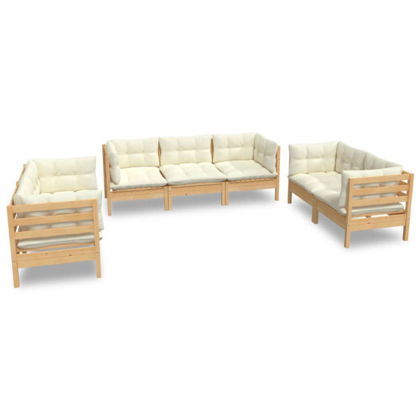 7 pcs conjunto lounge jardim c/ almofadões creme pinho maciço M 2