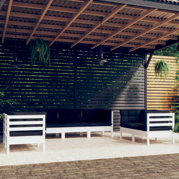 7 pcs conjunto lounge de jardim c/ almofadões pinho maciço D