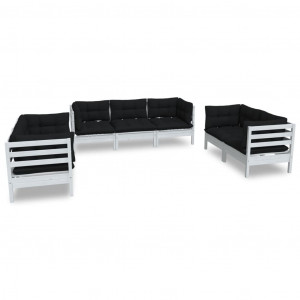 7 pcs conjunto lounge de jardim c/ almofadões pinho maciço H