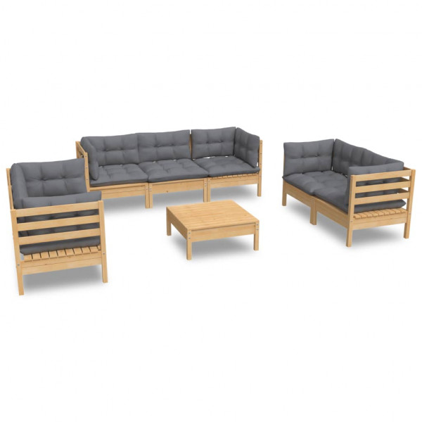 Juego de muebles de jardín 8 pzas y cojines madera maciza pino M 2