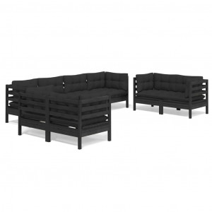 8 pcs conjunto lounge de jardim c/ almofadões pinho maciço H