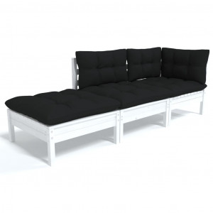 3 pcs conjunto lounge de jardim c/ almofadões pinho maciço H