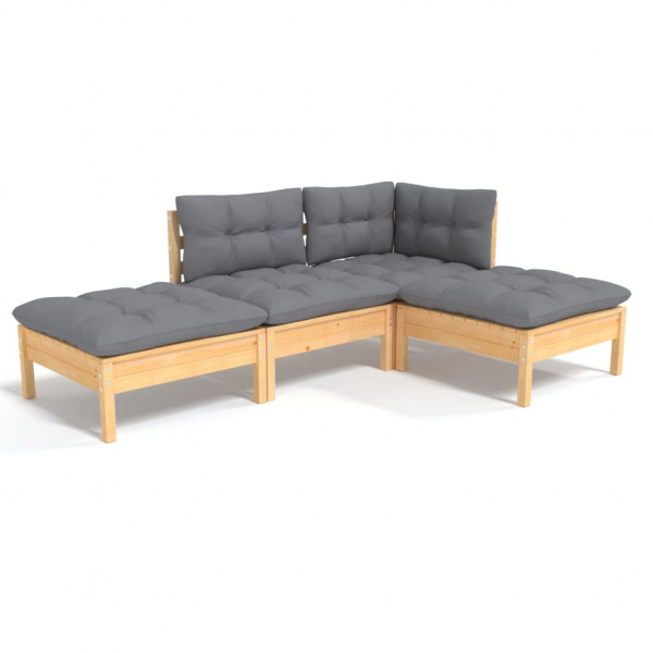 Juego de muebles de jardín 4 pzas y cojines madera maciza pino M 2