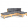 4 pcs conjunto lounge de jardim + almofadões cinza pinho maciço 2