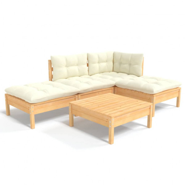 5 pcs conjunto lounge jardim c/ almofadões cor creme pinho M 2