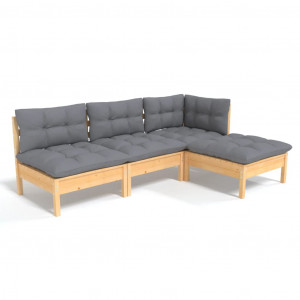 Juego de muebles de jardín 4 pzas y cojines madera pino gris H