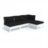 4 pcs conjunto lounge de jardim c/ almofadões pinho branco 2