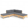5 pcs conjunto lounge de jardim c/ almofadões cinza pinho 2
