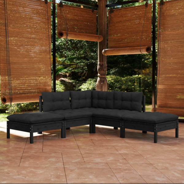 5 pcs conjunto lounge de jardim c/ almofadões pinho maciço D