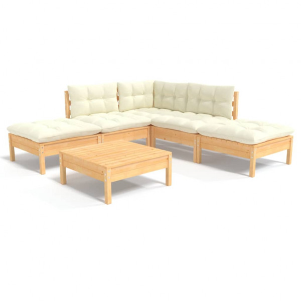 6 pcs conjunto lounge jardim c/ almofadões cor creme pinho M 2