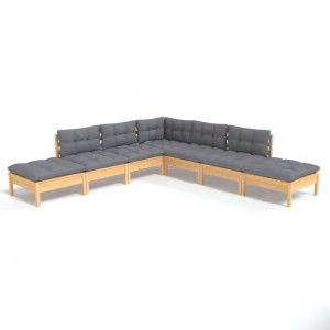 7 pcs conjunto lounge de jardim c/ almofadões cinza pinho H