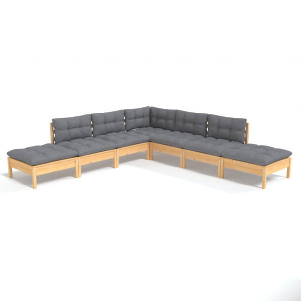 Juego de muebles de jardín 7 pzas y cojines madera pino gris M 2