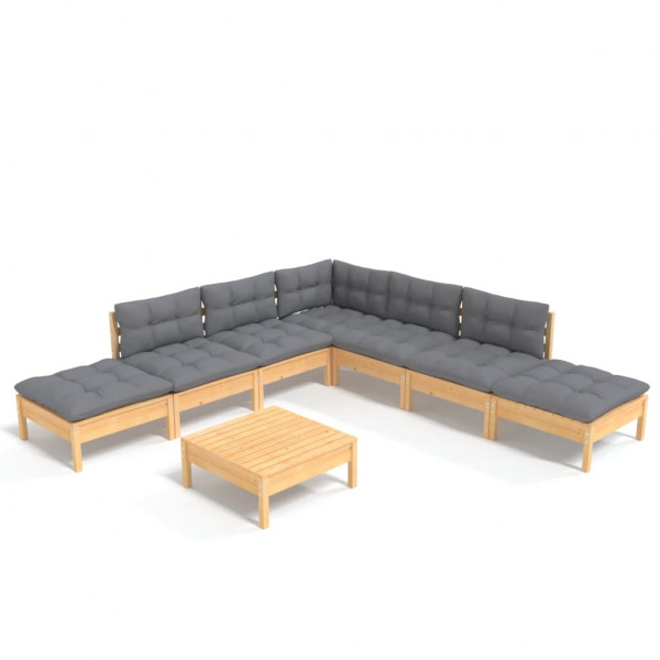8 pcs conjunto lounge de jardim c/ almofadões cinza pinho M 2