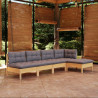 5 pcs conjunto lounge de jardim c/ almofadões cinzentos pinho 1