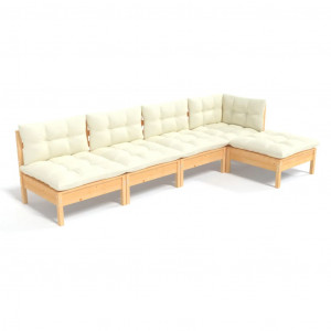 5 pcs conjunto lounge jardim c/ almofadões cor creme pinho H