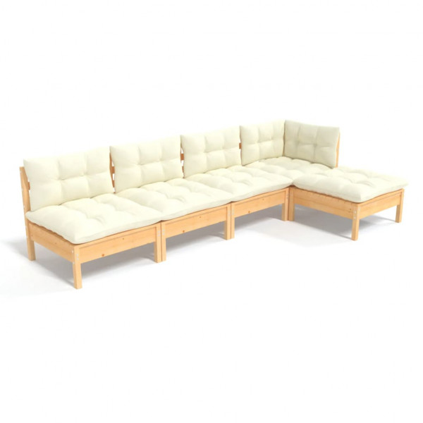 5 pcs conjunto lounge jardim c/ almofadões cor creme pinho M 2