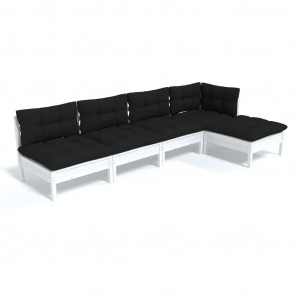 Muebles de jardín 5 pzas con cojines blanco madera de pino H