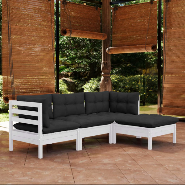 Muebles de jardín 4 pzas con cojines blanco madera de pino D