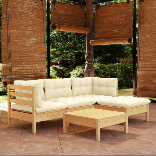 5 pcs conjunto lounge jardim c/ almofadões cor creme pinho M 5