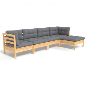 Juego de muebles de jardín 5 pzas y cojines madera de pino H