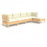 5 pcs conjunto lounge de jardim c/ almofadões creme pinho 2