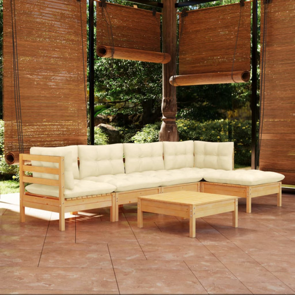 6 pcs conjunto lounge jardim c/ almofadões cor creme pinho D