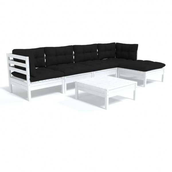 Muebles de jardín 6 pzas con cojines blanco madera de pino M 2