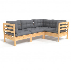 Juego de muebles de jardín 4 pzas y cojines madera de pino H