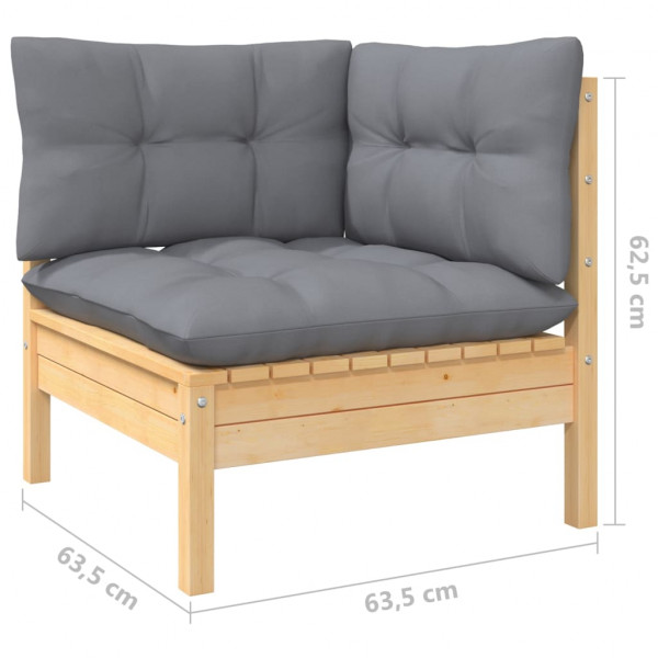 4 pcs conjunto lounge de jardim c/ almofadões cinza pinho M 5