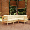 4 pcs conjunto lounge de jardim c/ almofadões cor creme pinho 1