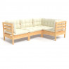 4 pcs conjunto lounge de jardim c/ almofadões cor creme pinho 2