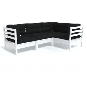 4 pcs conjunto lounge de jardim c/ almofadões pinho branco H