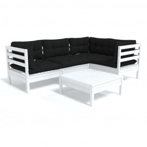 Muebles de jardín 5 pzas con cojines blanco madera de pino H