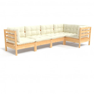 5 pcs conjunto lounge de jardim c/ almofadões cor creme pinho H