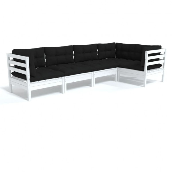 5 pcs conjunto lounge de jardim c/ almofadões pinho branco M 2