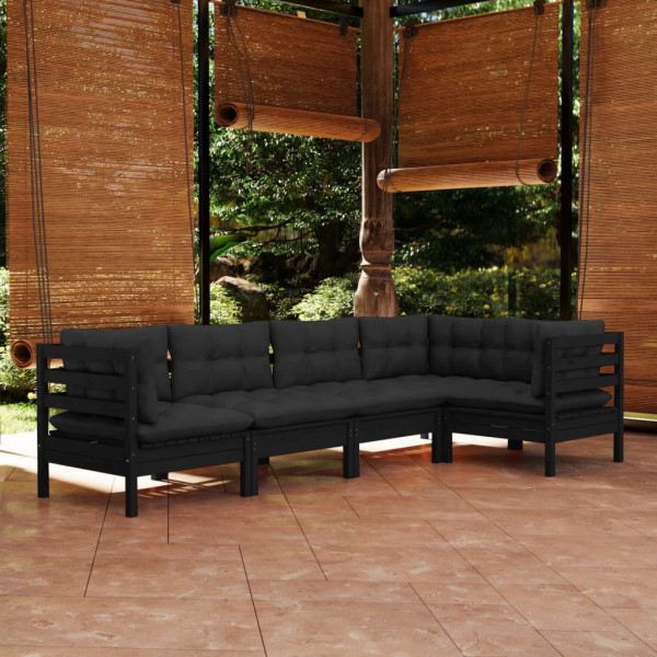 5 pcs conjunto lounge de jardim c/ almofadões pinho maciço D