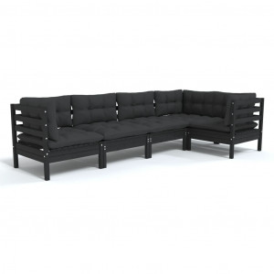 5 pcs conjunto lounge de jardim c/ almofadões pinho maciço H