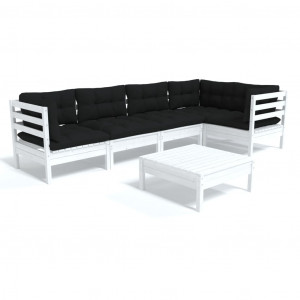 Muebles de jardín 6 pzas con cojines blanco madera de pino H
