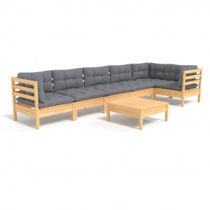 7 pcs conjunto lounge de jardim c/ almofadões cinza pinho H