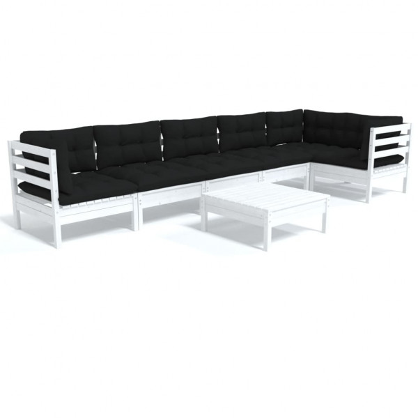 Muebles de jardín 7 pzas con cojines blanco madera de pino M 2