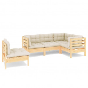 Muebles de jardín 5 piezas cojines madera de pino crema H