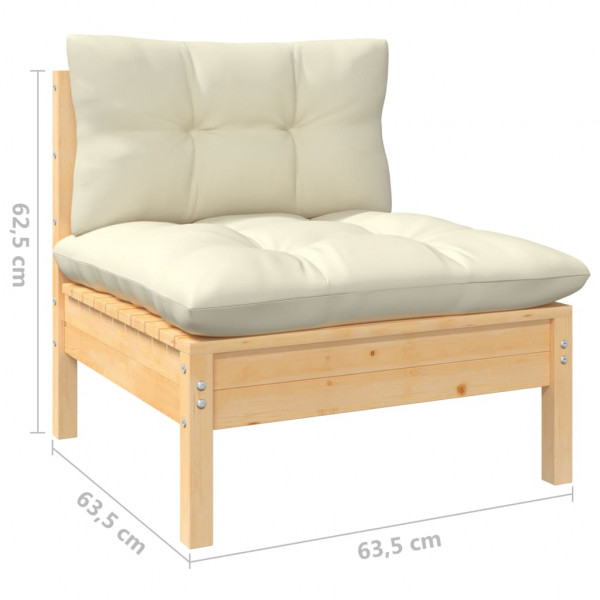 5 pcs conjunto lounge de jardim c/ almofadões cor creme pinho M 5