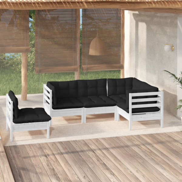 Muebles de jardín 5 pzas con cojines blanco madera de pino D