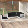 5 pcs conjunto lounge de jardim c/ almofadões pinho branco 1