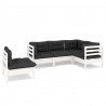 5 pcs conjunto lounge de jardim c/ almofadões pinho branco 2