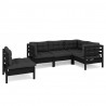 Muebles de jardín 5 pzas con cojines negro madera de pino 2