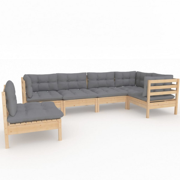 Juego de muebles de jardín 6 pzas y cojines madera de pino M 2